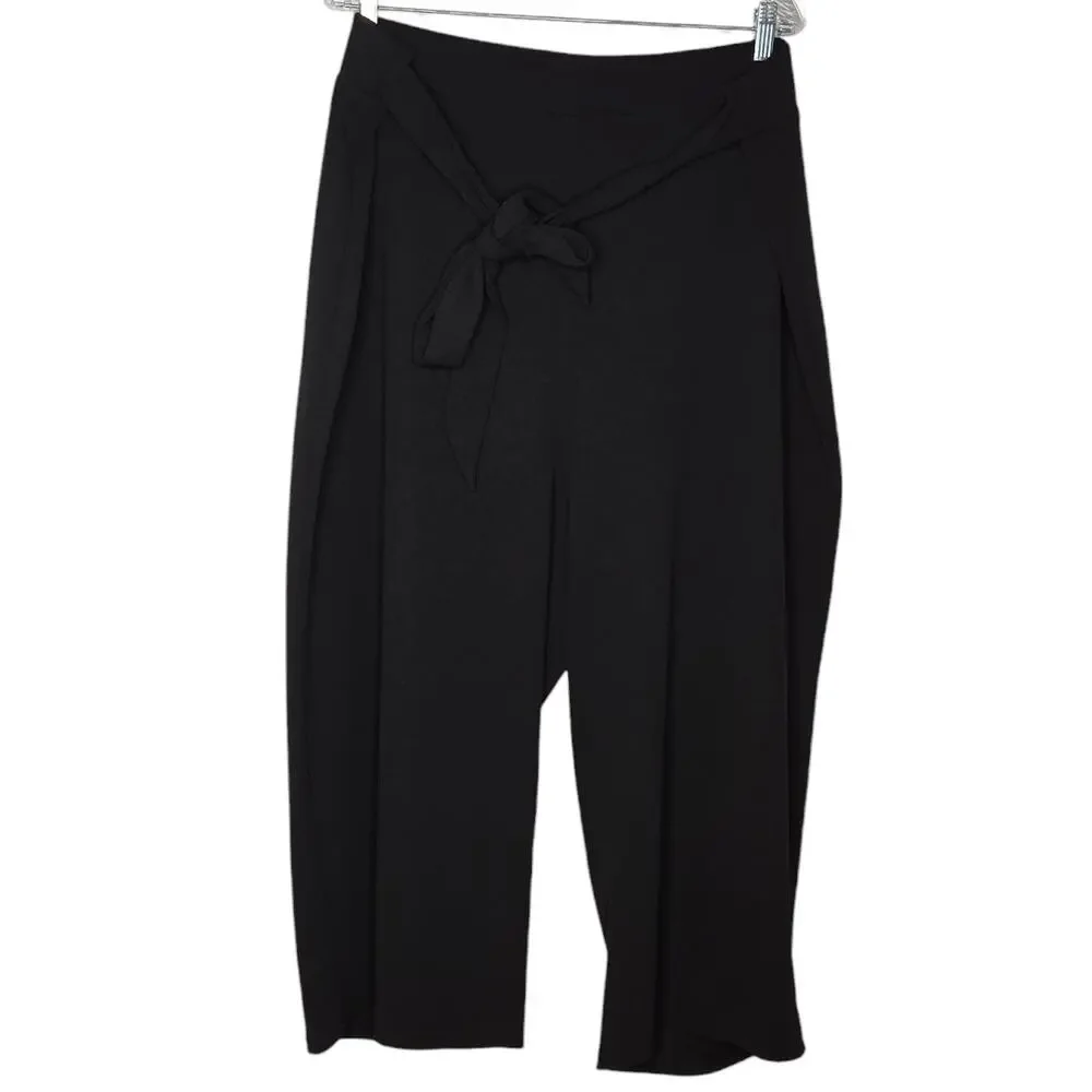 City Chic Black Tie Waist High Rise Wide Leg Pull-on Cropped Pants Women's 22